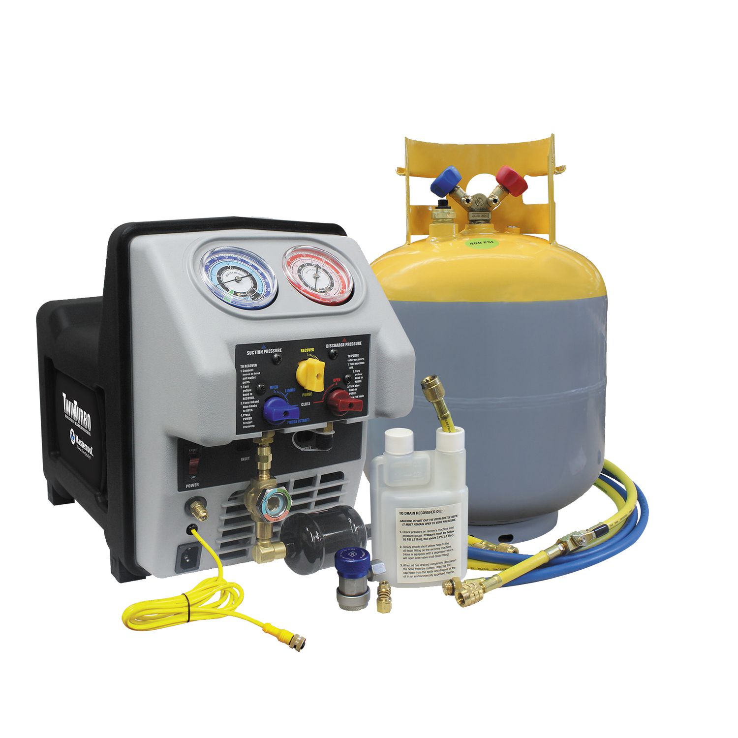 TWIN TURBO REFRIGERANT RECOVERY SYSTEM WITH 50 LBS. DOT TANK AC69365 | eBaydiy Tools