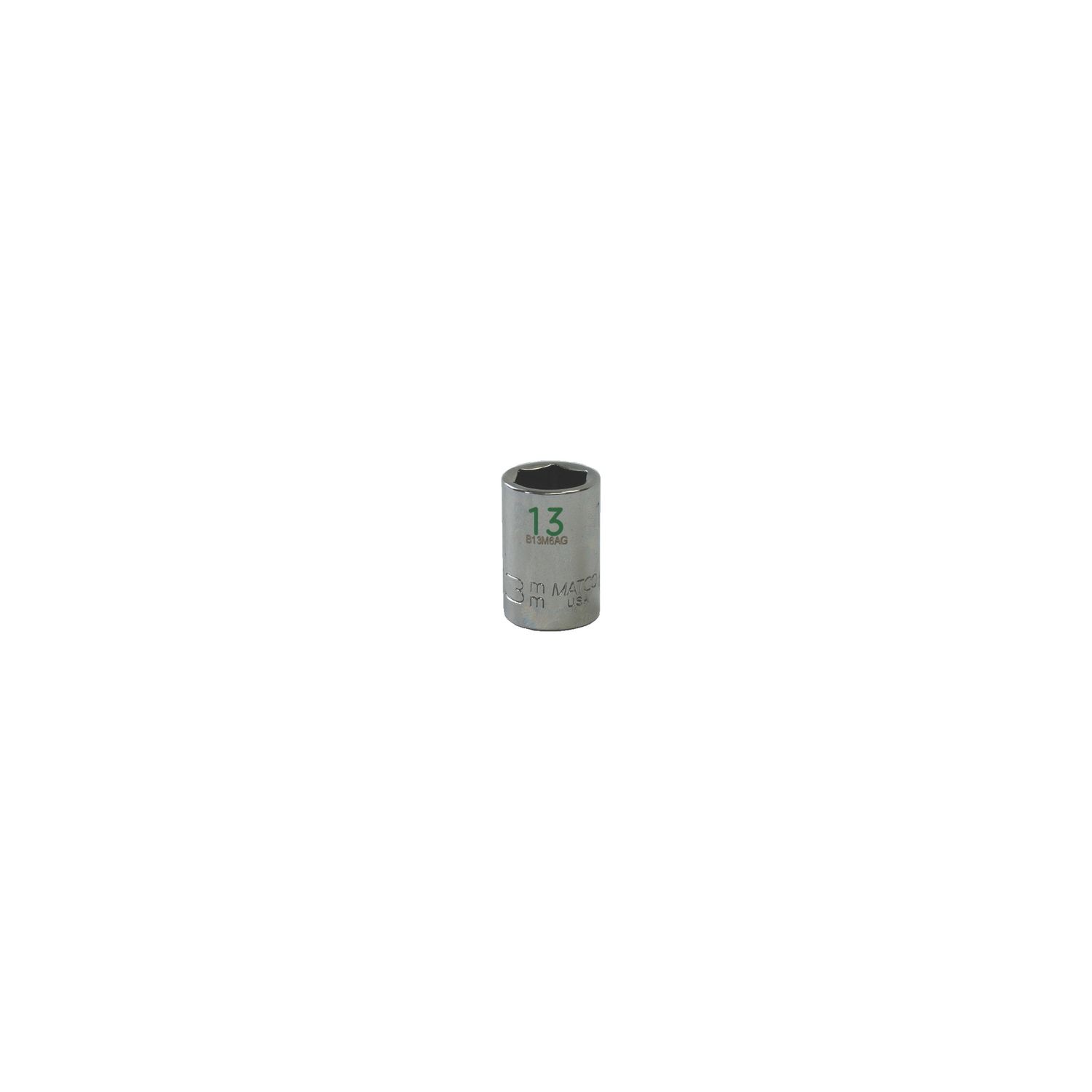 3/8 DRIVE 13MM METRIC 6 POINT CHROME SOCKET - GREEN B13M6AG | eBaydiy Tools
