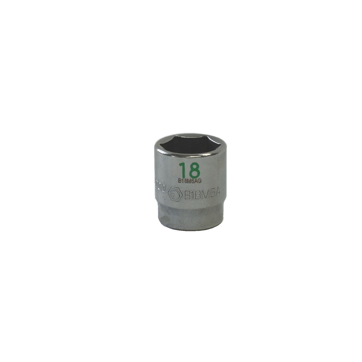 3/8 DRIVE 18MM METRIC 6 POINT CHROME SOCKET - GREEN B18M6AG | eBaydiy Tools