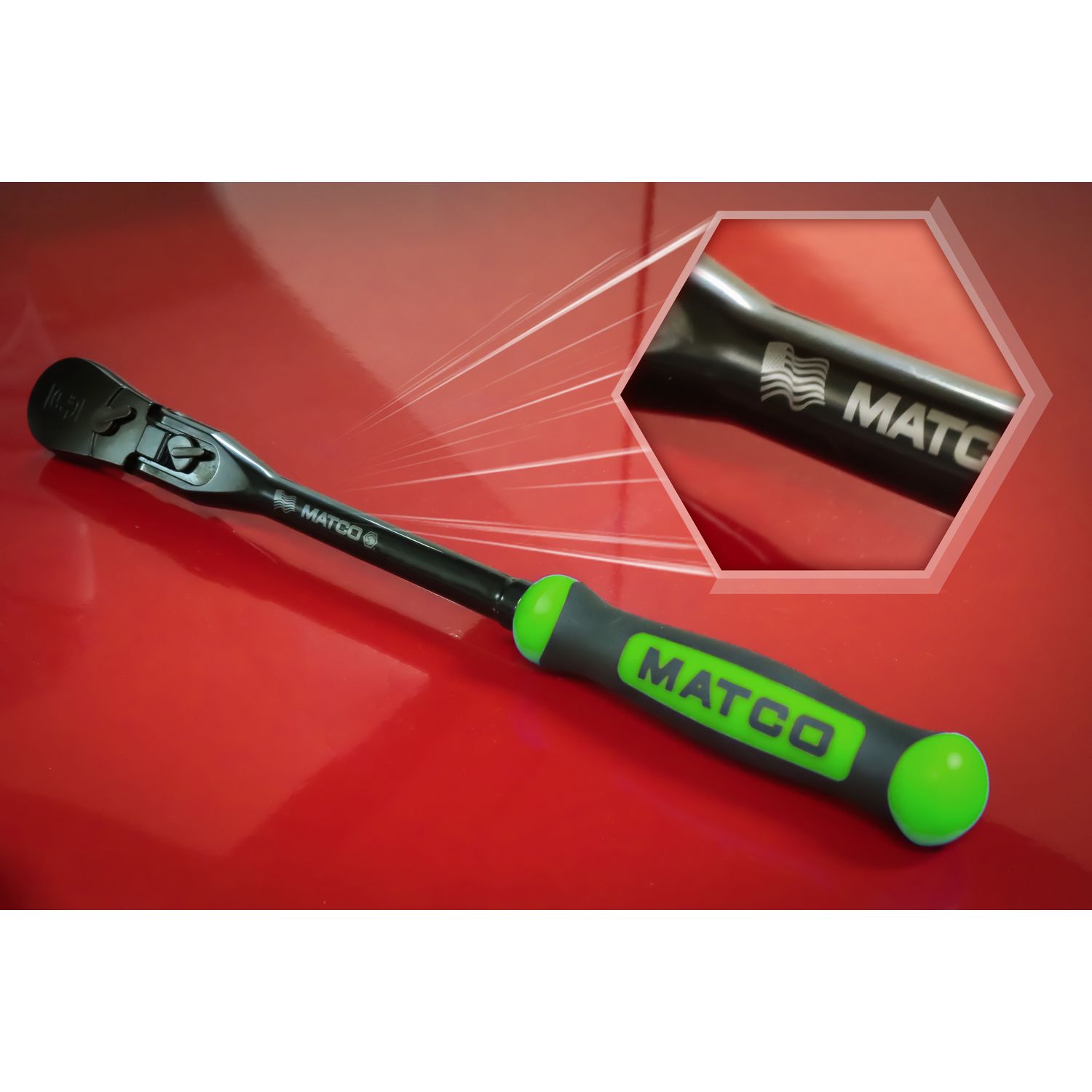 3/8 DRIVE 12-1/2 EIGHTY8 TOOTH BLACK CHROME LOCKING FLEX RATCHET WITH ERGO HANDLE - GREEN BFR128BLFG | eBaydiy Tools - Image 3