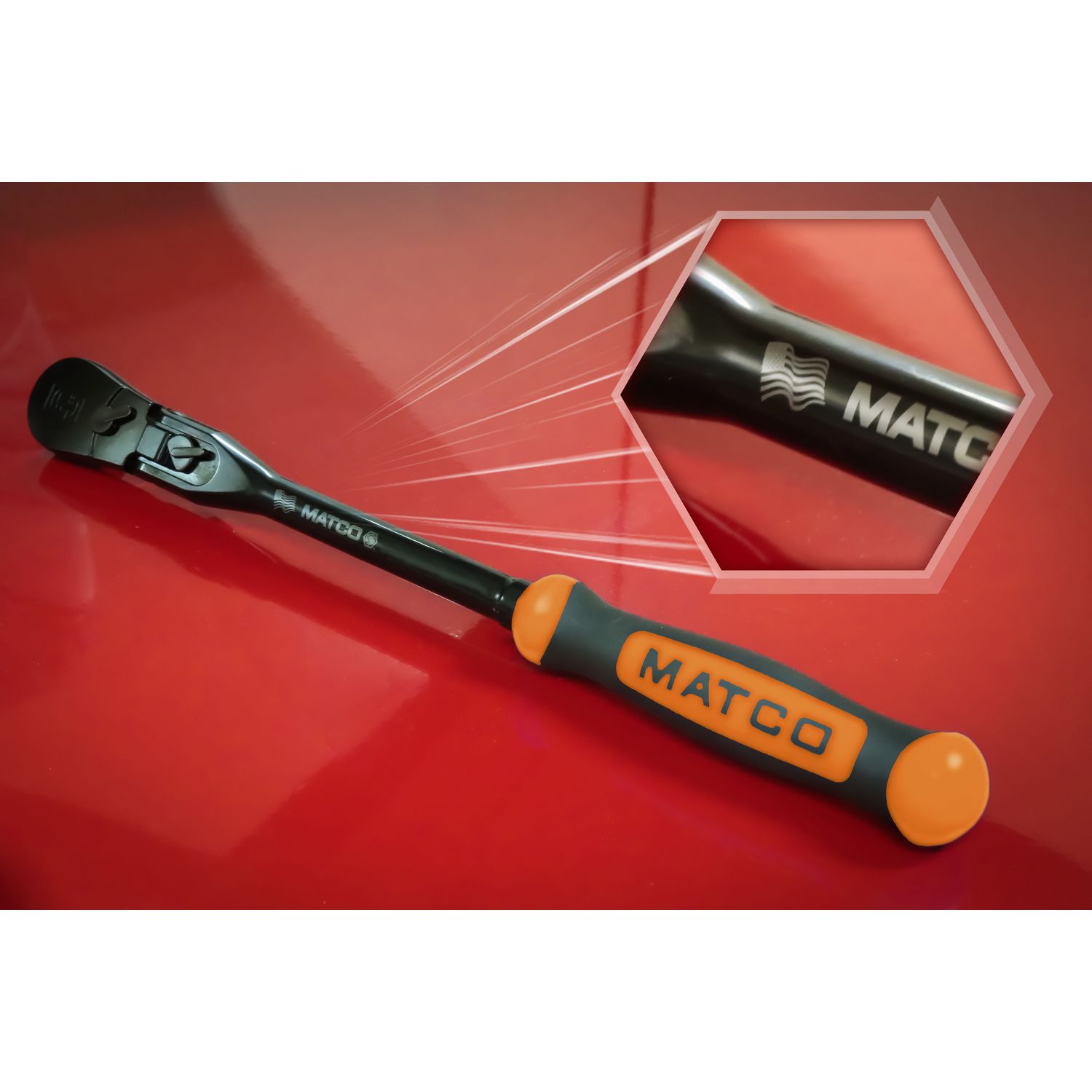 3/8 DRIVE 12-1/2 EIGHTY8 TOOTH BLACK CHROME LOCKING FLEX RATCHET WITH ERGO HANDLE - ORANGE BFR128BLFM | eBaydiy Tools - Image 3