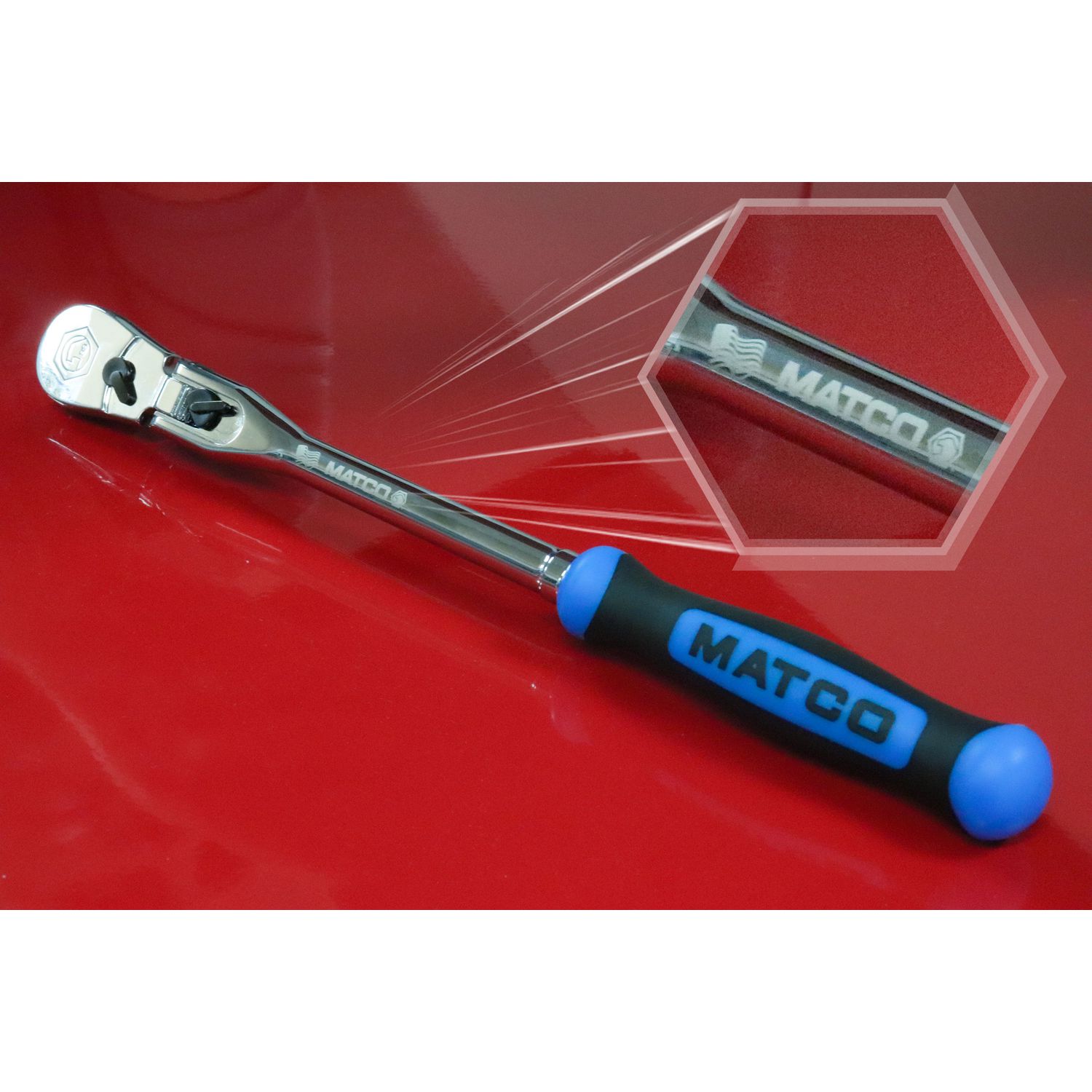 3/8 DRIVE 12-1/2 EIGHTY8 TOOTH LOCKING FLEX HEAD RATCHET WITH ERGO HANDLE - BLUE BFR128LFB | eBaydiy Tools - Image 2
