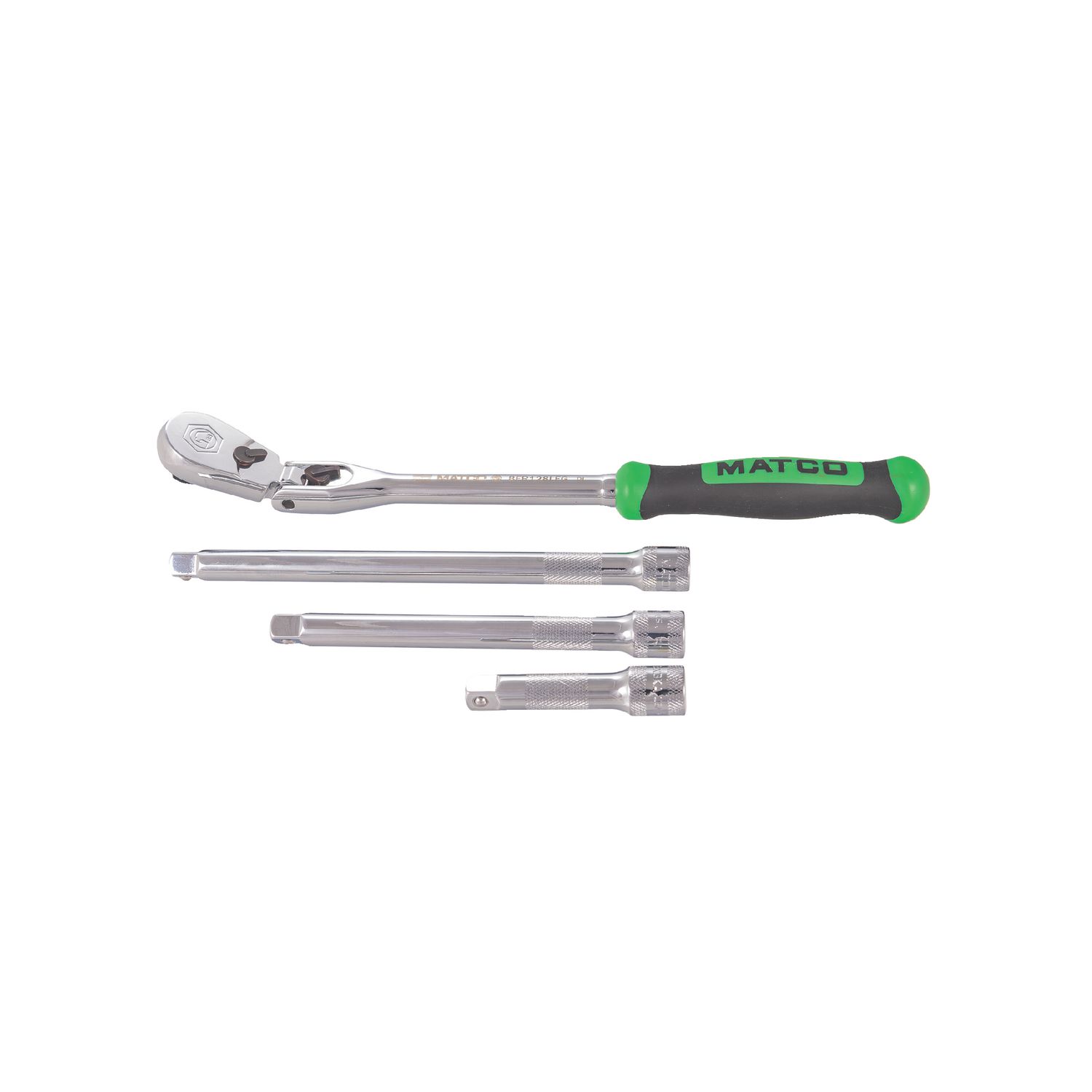 3/8 DRIVE 4 PIECE 12 EIGHTY8 TOOTH LOCKING FLEX RATCHET WITH CHROME EXTENSIONS 3, 6 AND 8 SET - GREEN BFR128SETG | eBaydiy Tools