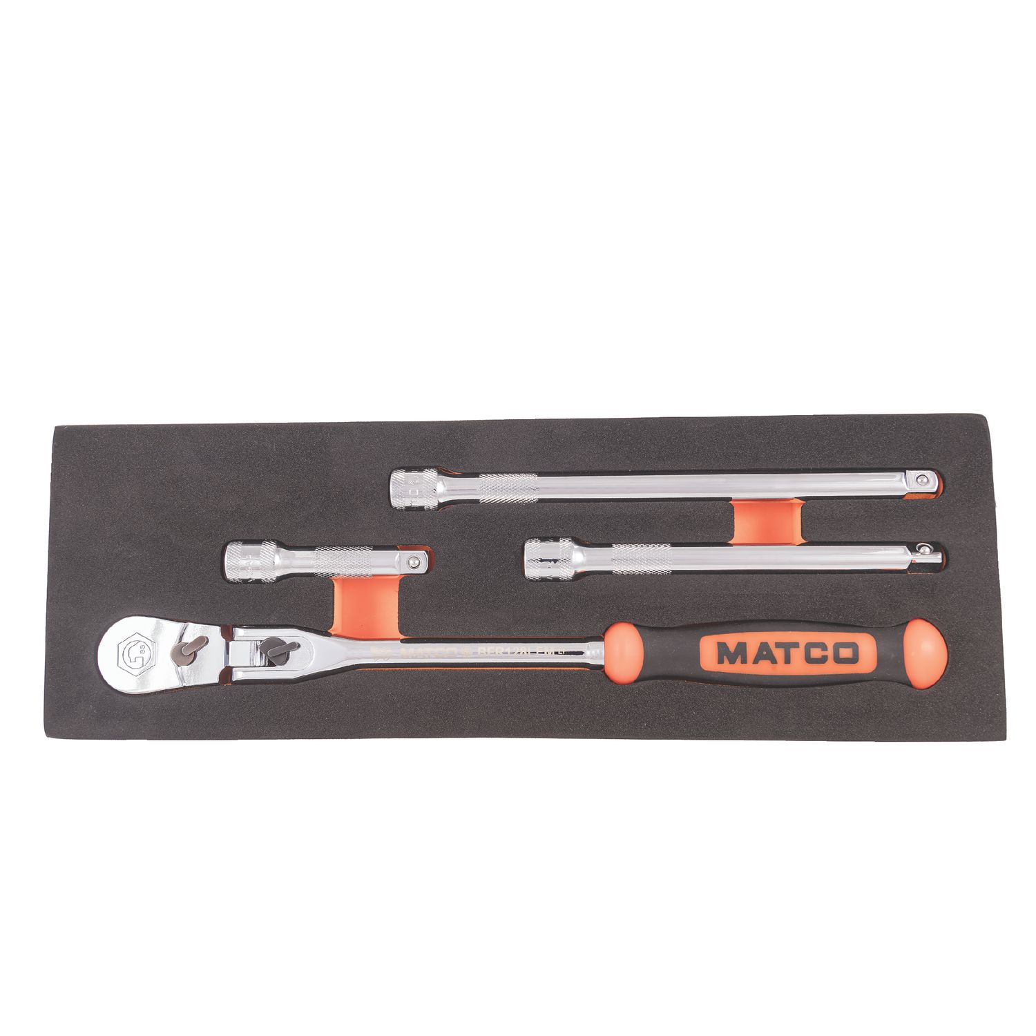 3/8 DRIVE 4 PIECE 12 EIGHTY8 TOOTH LOCKING FLEX RATCHET WITH CHROME EXTENSIONS 3, 6 AND 8 SET - ORANGE BFR128SETM | eBaydiy Tools - Image 4