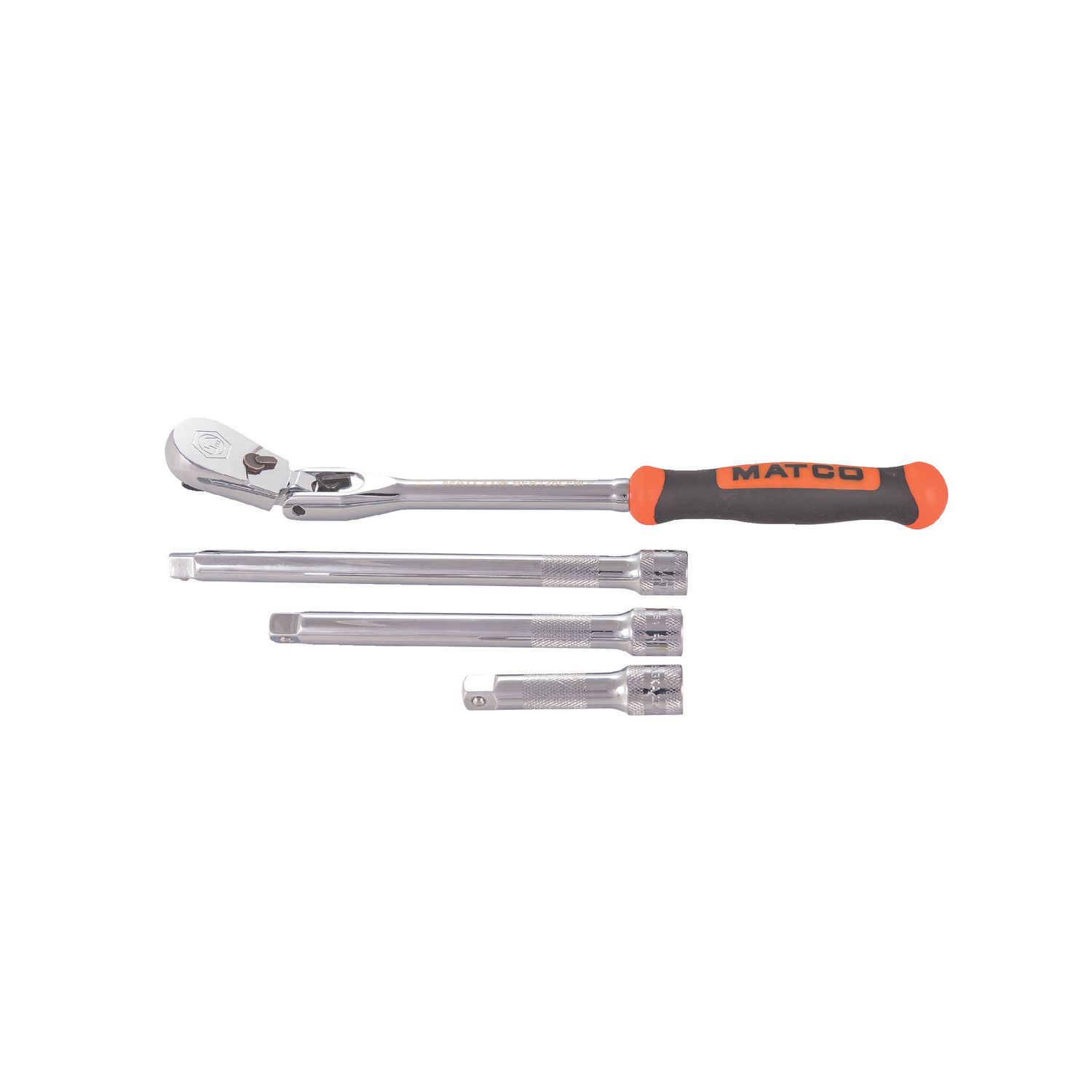 3/8 DRIVE 4 PIECE 12 EIGHTY8 TOOTH LOCKING FLEX RATCHET WITH CHROME EXTENSIONS 3, 6 AND 8 SET - ORANGE BFR128SETM | eBaydiy Tools
