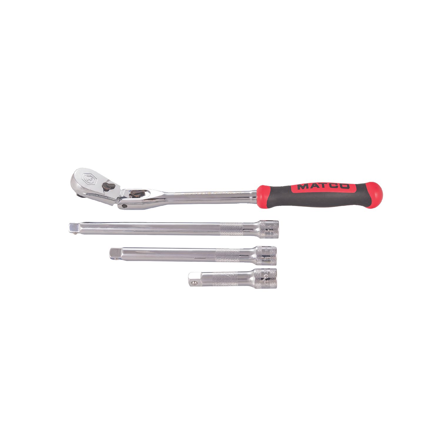 3/8 DRIVE 4 PIECE 12 EIGHTY8 TOOTH LOCKING FLEX RATCHET WITH CHROME EXTENSIONS 3, 6 AND 8 SET - RED BFR128SETR | eBaydiy Tools
