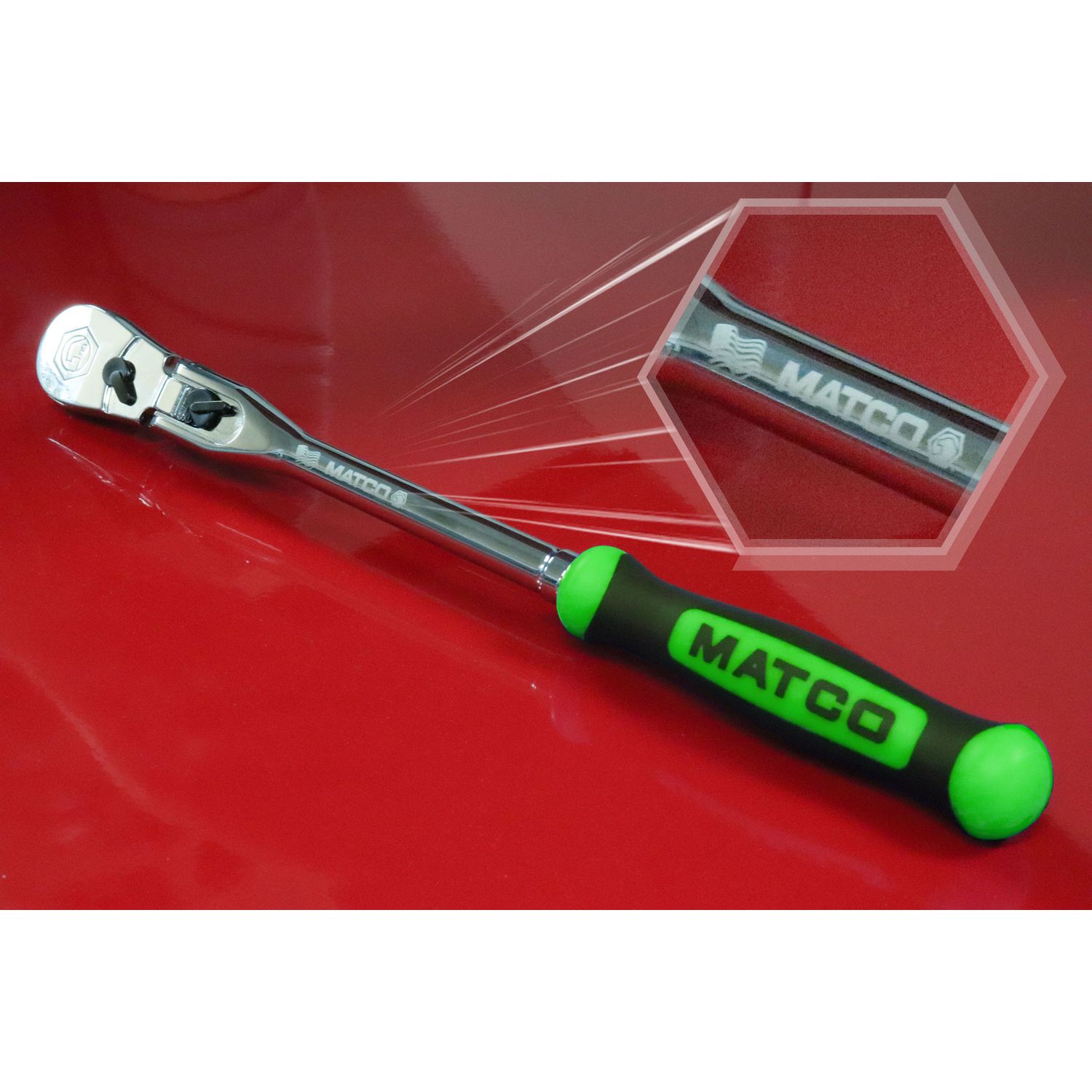 3/8 DRIVE 10 EIGHTY8 TOOTH LOCKING FLEX RATCHET WITH ERGO HANDLE - GREEN BFR98LFG | eBaydiy Tools - Image 2