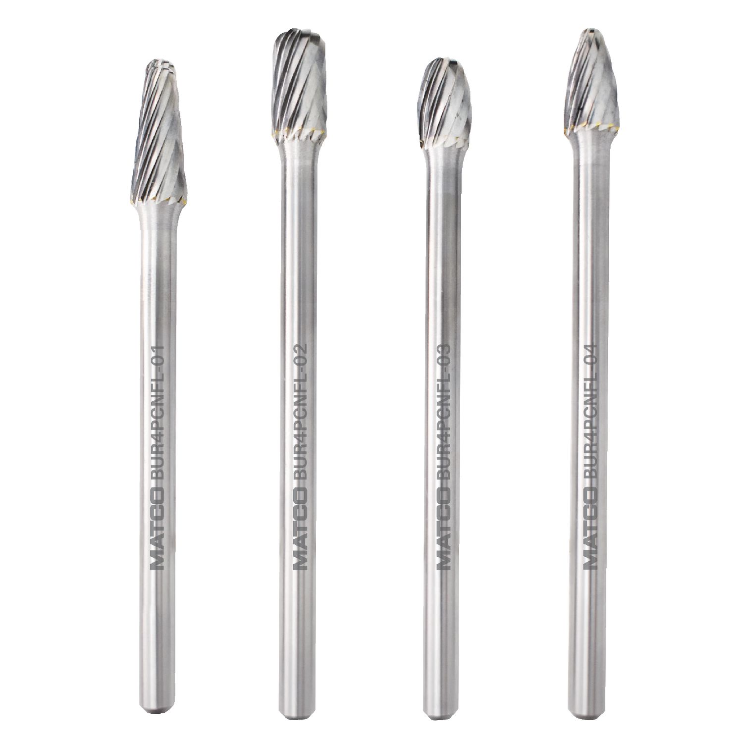 4.5 CARBIDE BURR SET, 1/4 SHANK, SINGLE CUT, 4 PIECE BUR4PCNFL | eBaydiy Tools