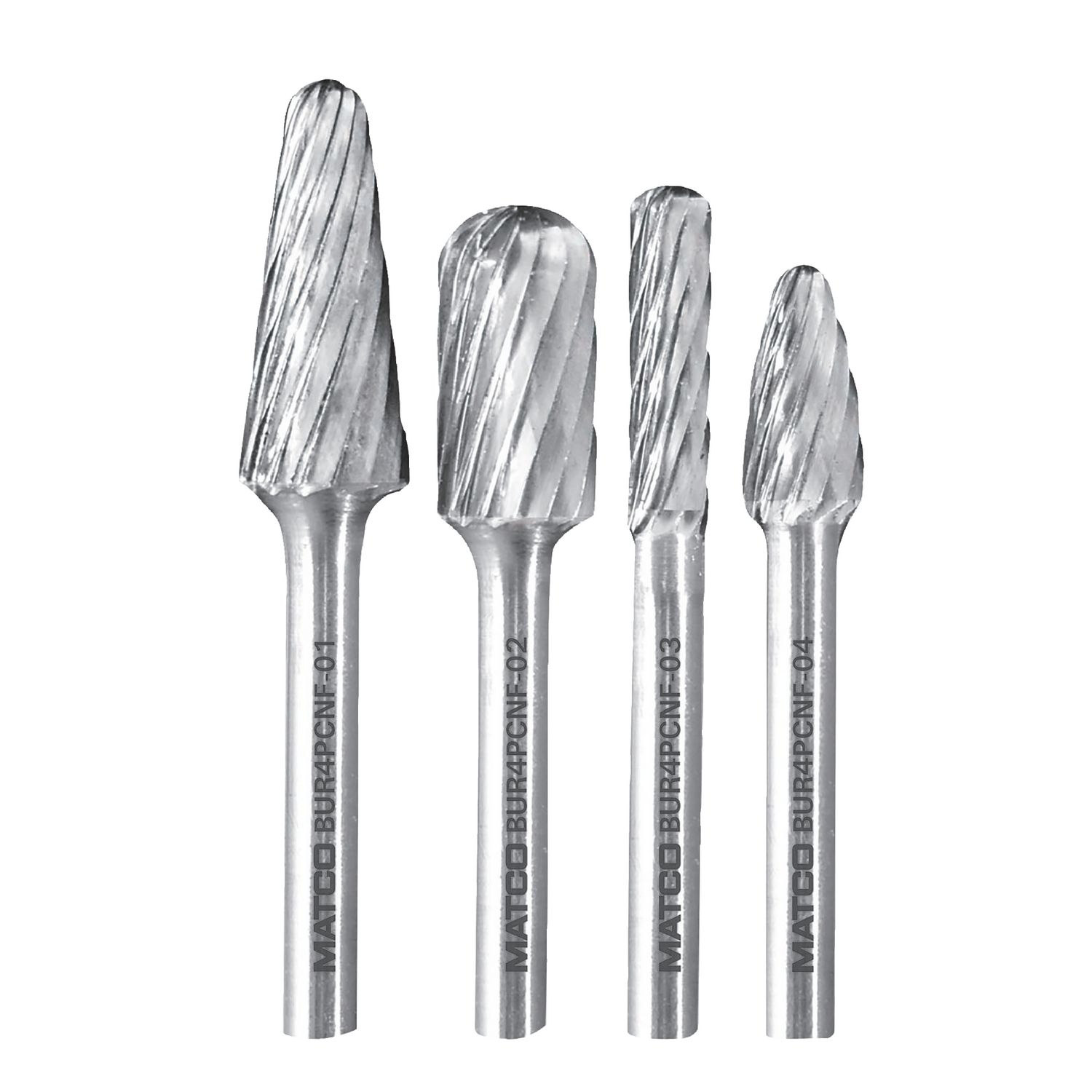 STANDARD LENGTH CARBIDE BURR SET, 1/4 SHANK, SINGLE CUT, 4PC BUR4PCNF | eBaydiy Tools