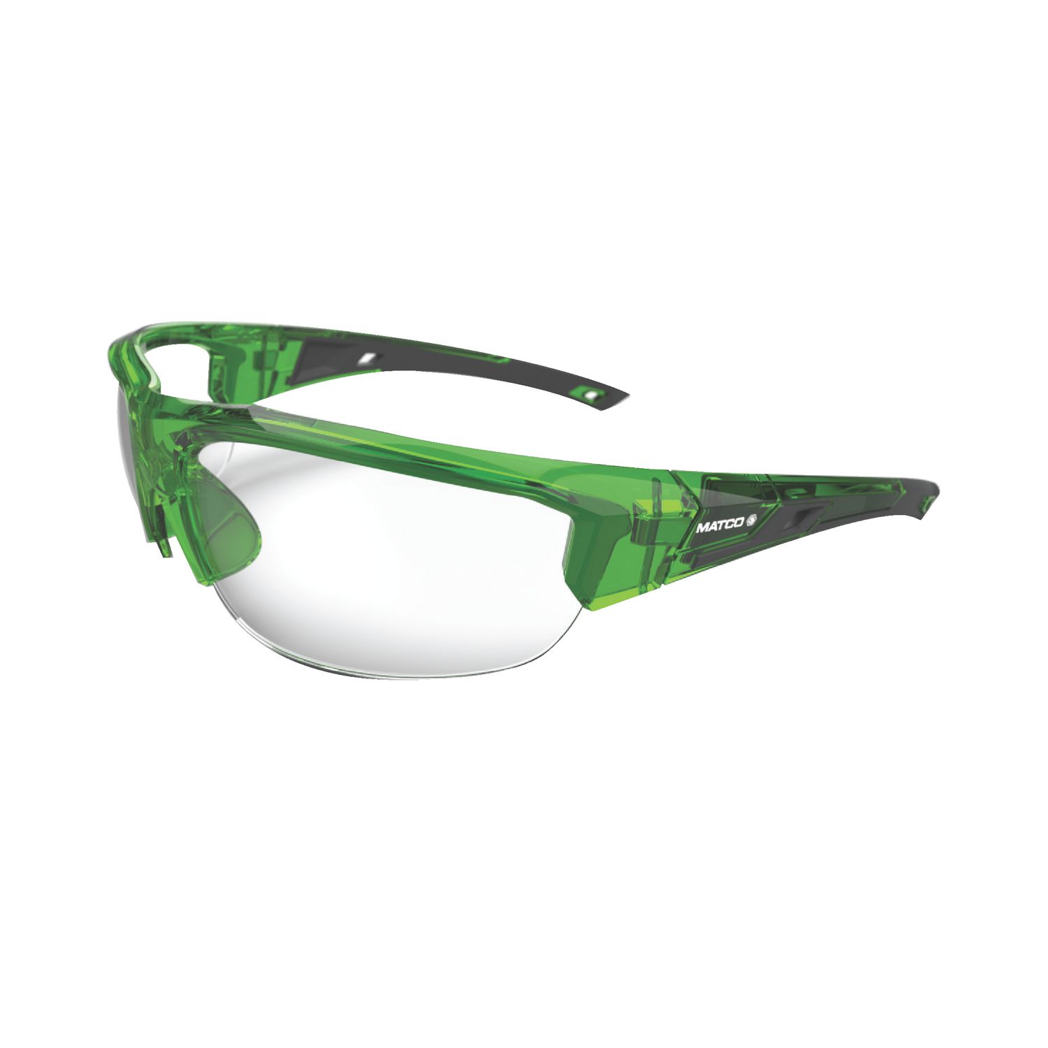 FORCEFLEX SAFETY GLASSES GREEN TRANSLUCENT MATCO HALF FRAME WITH CLEAR LENSES FF2GTCLR | eBaydiy Tools