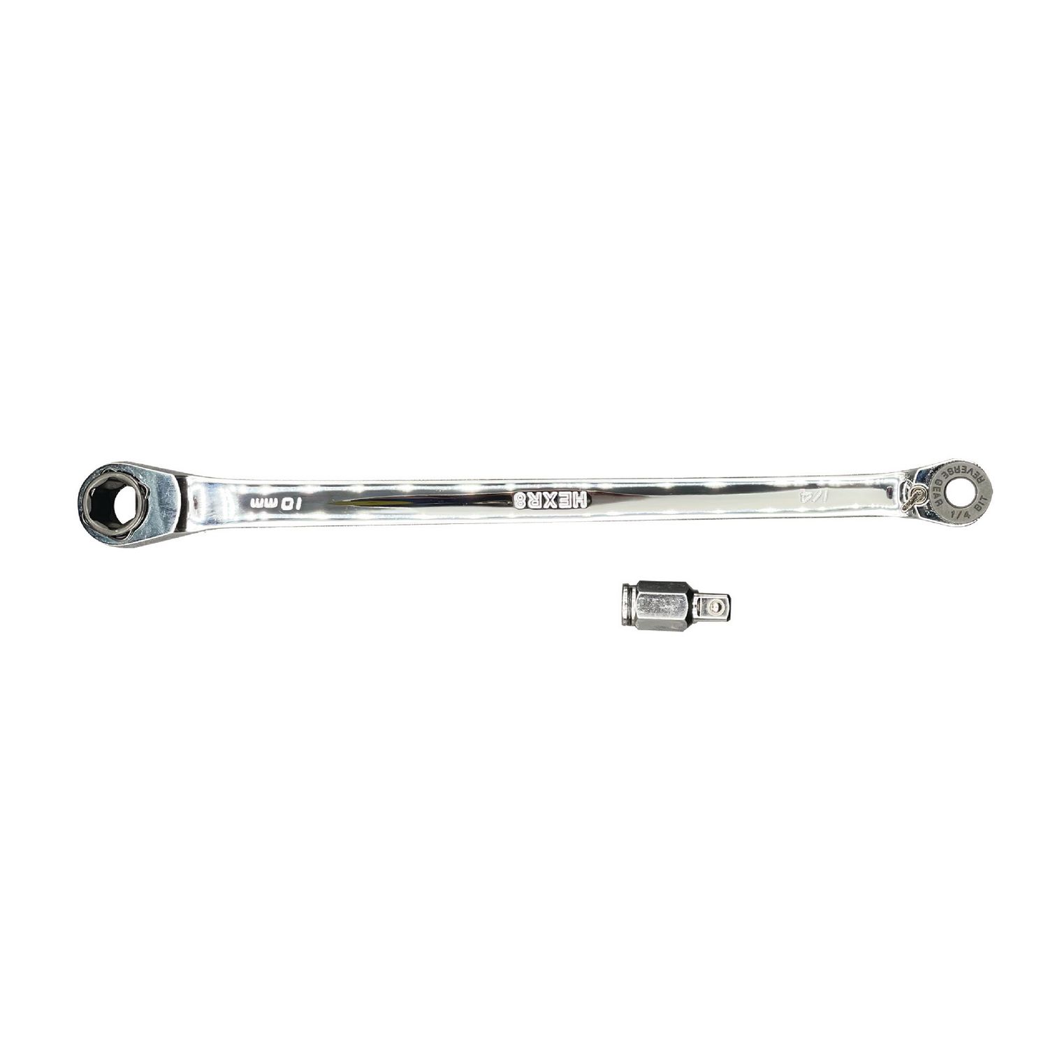 8 LONG 10MM X 1/4 HEX RATCHET WRENCH WITH 10MM X 1/4 SQUARE ADAPTER HEXR8 | eBaydiy Tools