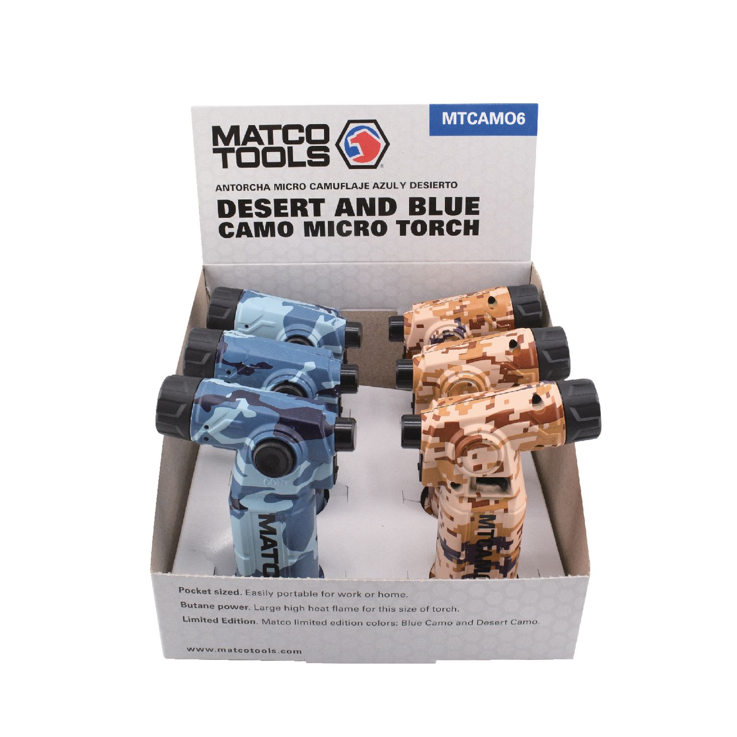 DESERT CAMO AND BLUE CAMO MICRO TORCH DISPLAY, 6 PACK MTCAMO6 | eBaydiy Tools
