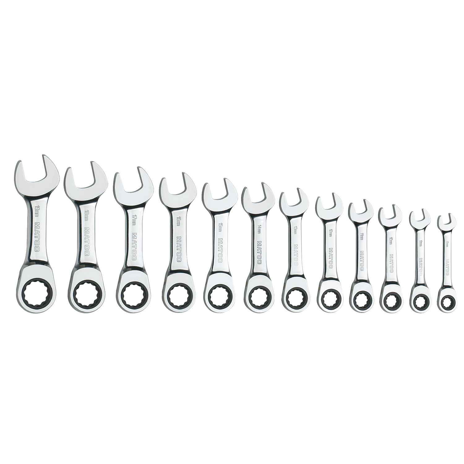 12 PIECE 72 TOOTH METRIC STUBBY COMBINATION RATCHETING WRENCH SET S7GRBSM12 | eBaydiy Tools