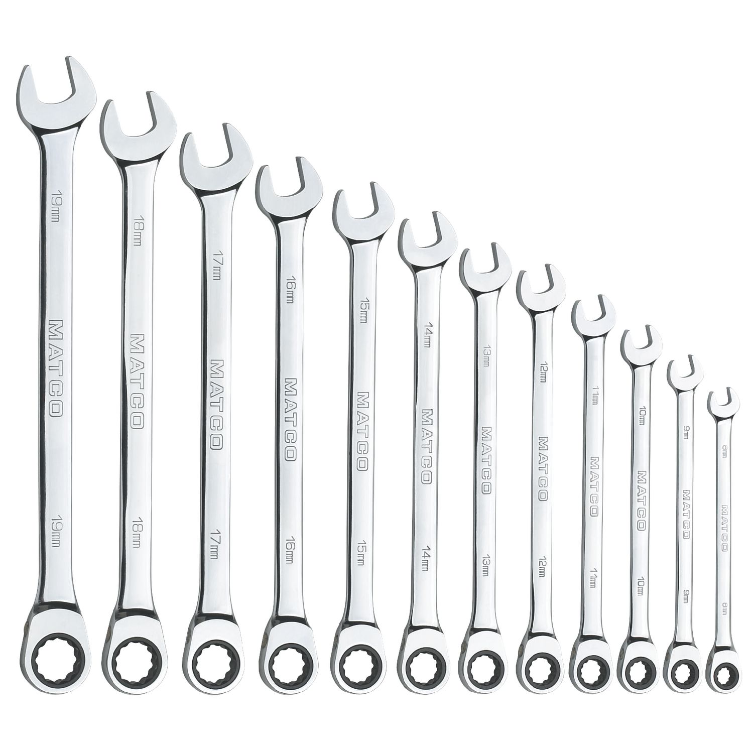 12 PIECE 72 TOOTH METRIC EXTRA LONG COMBINATION RATCHETING WRENCH SET S7GRCXLM12 | eBaydiy Tools