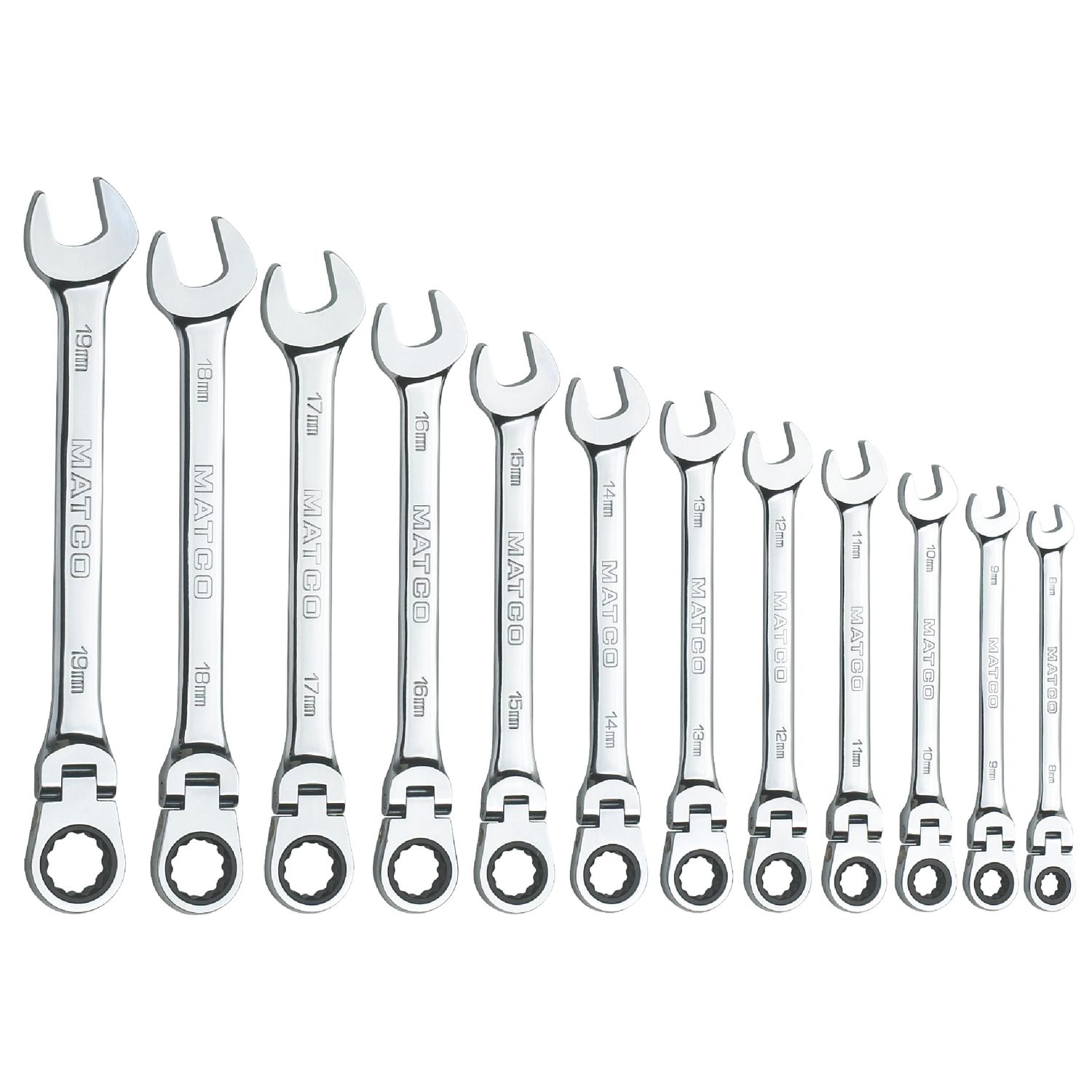 12 PIECE 72 TOOTH METRIC FLEXIBLE COMBINATION RATCHETING WRENCH SET S7GRFM12 | eBaydiy Tools