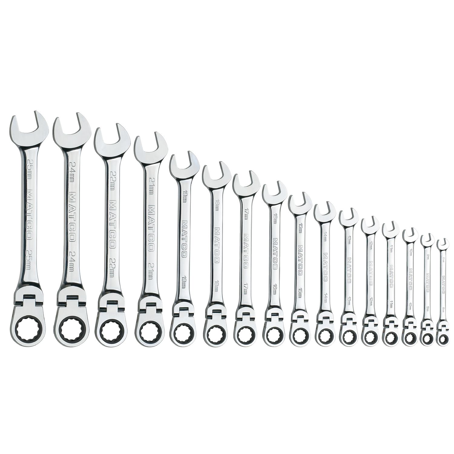 16 PIECE 72 TOOTH METRIC FLEXIBLE COMBINATION RATCHETING WRENCH SET S7GRFM16 | eBaydiy Tools