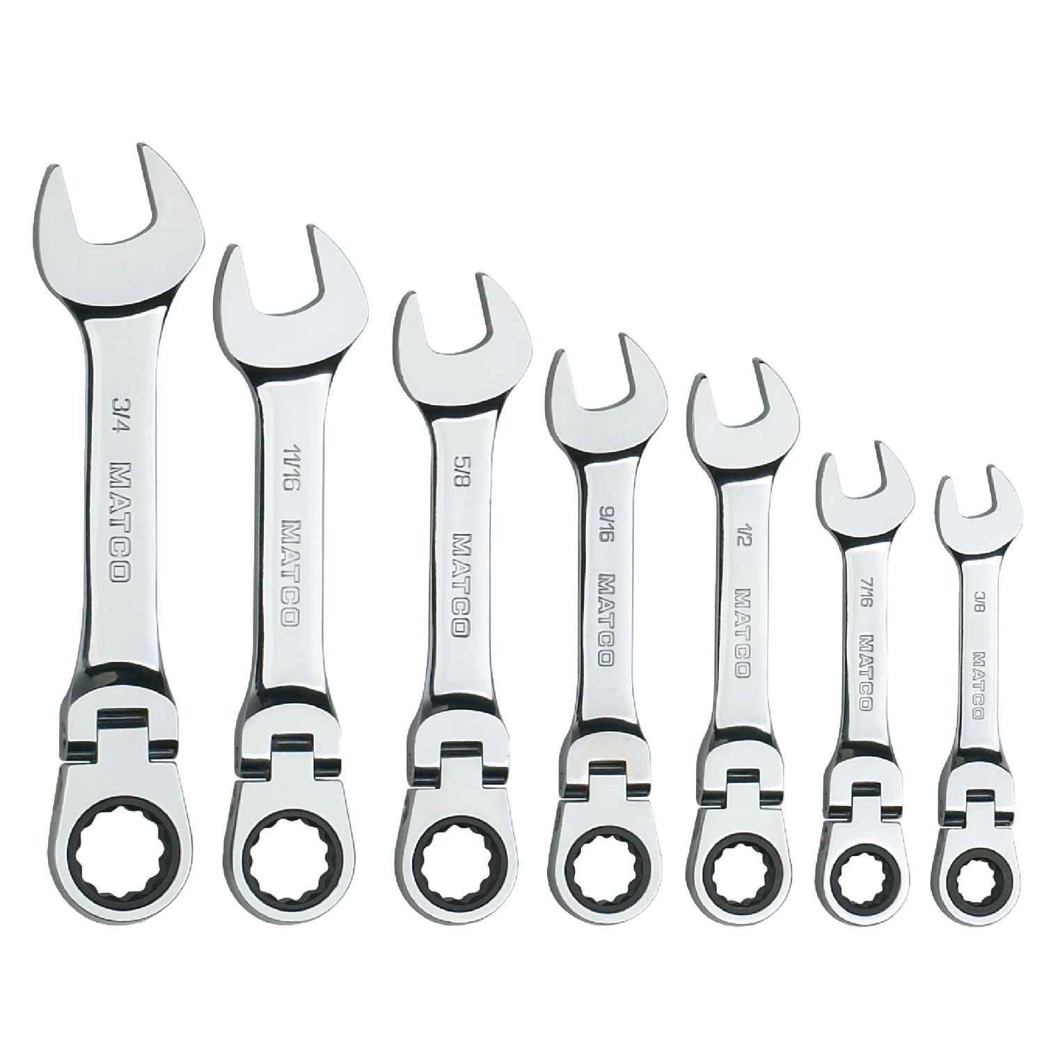 7 PIECE 72 TOOTH SAE STUBBY FLEXIBLE COMBINATION RATCHETING WRENCH SET S7GRFS7 | eBaydiy Tools