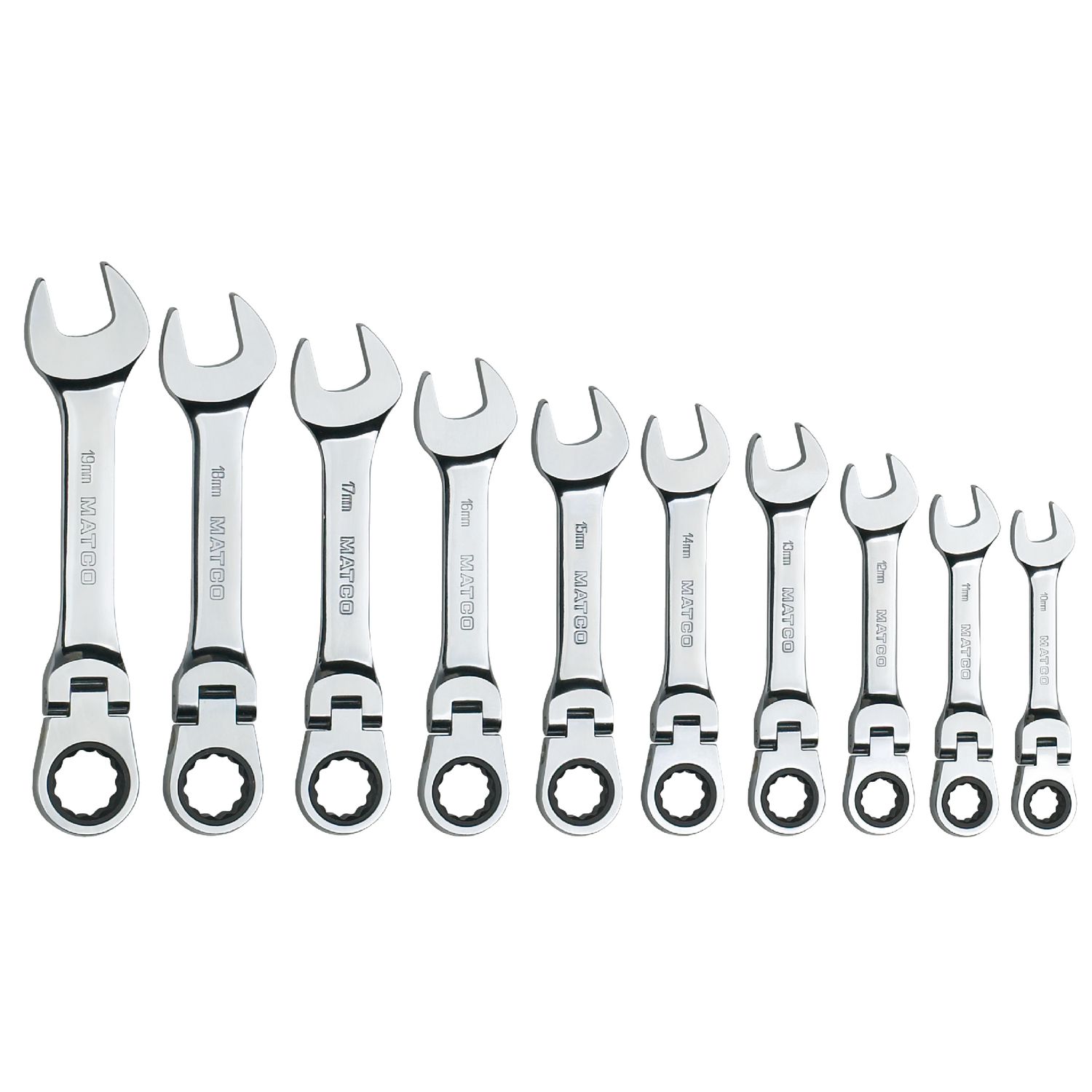 10 PIECE 72 TOOTH METRIC STUBBY FLEXIBLE COMBINATION RATCHETING WRENCH SET S7GRFSM10 | eBaydiy Tools