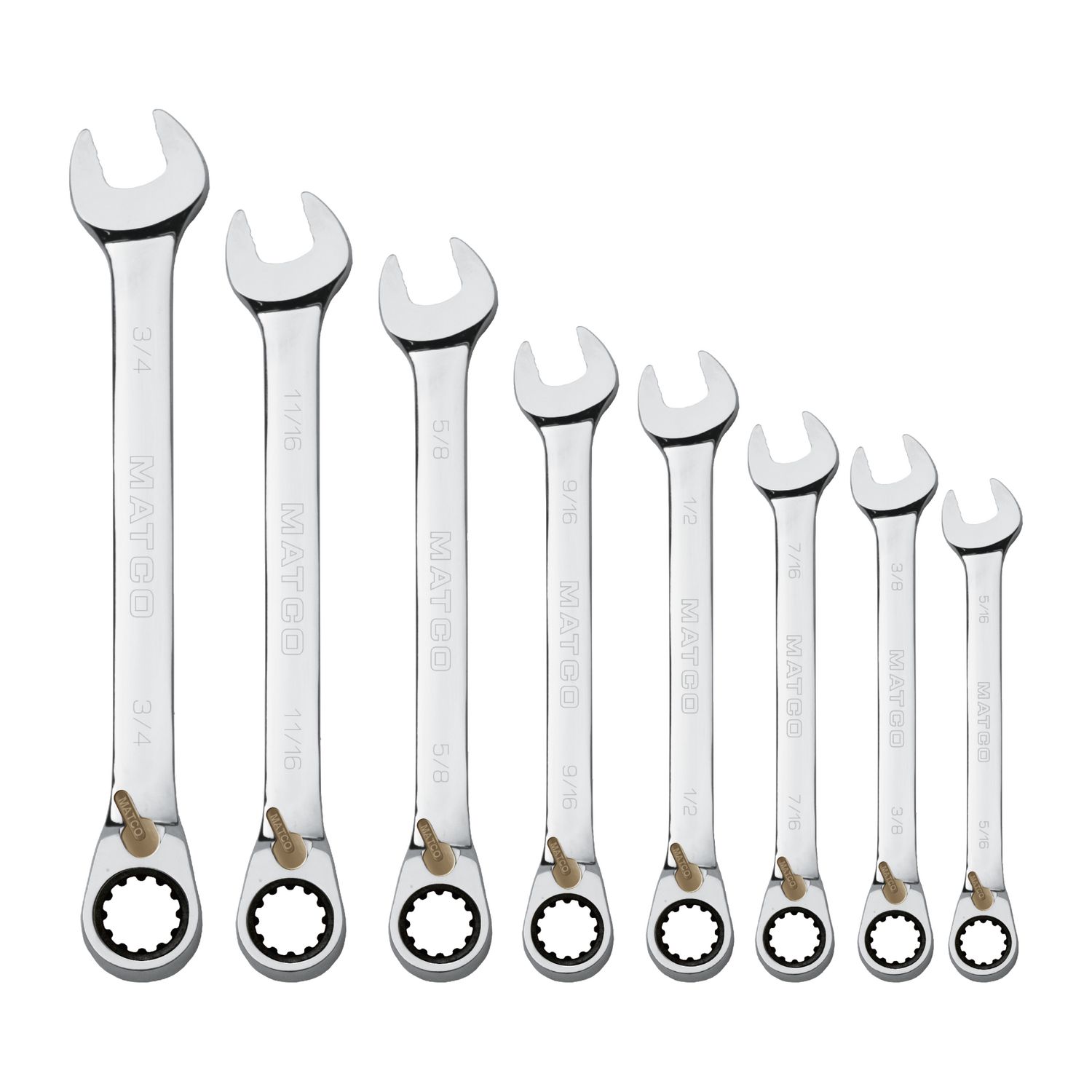 8 PIECE 90 TOOTH SAE REVERSIBLE COMBINATION RATCHETING WRENCH SET S9GRRC8 | eBaydiy Tools