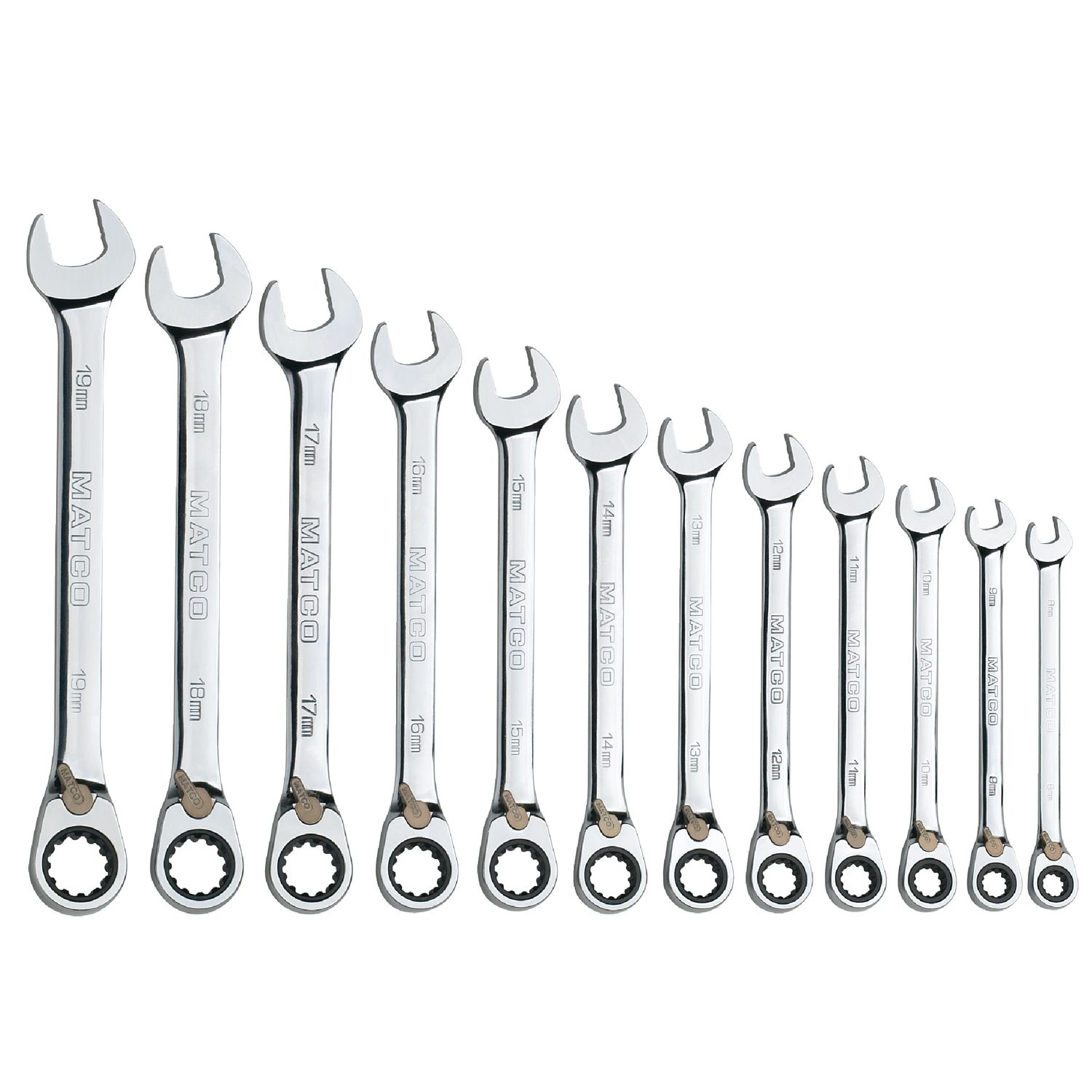 12 PIECE 90 TOOTH METRIC REVERSIBLE COMBINATION RATCHETING WRENCH SET S9GRRCM12 | eBaydiy Tools