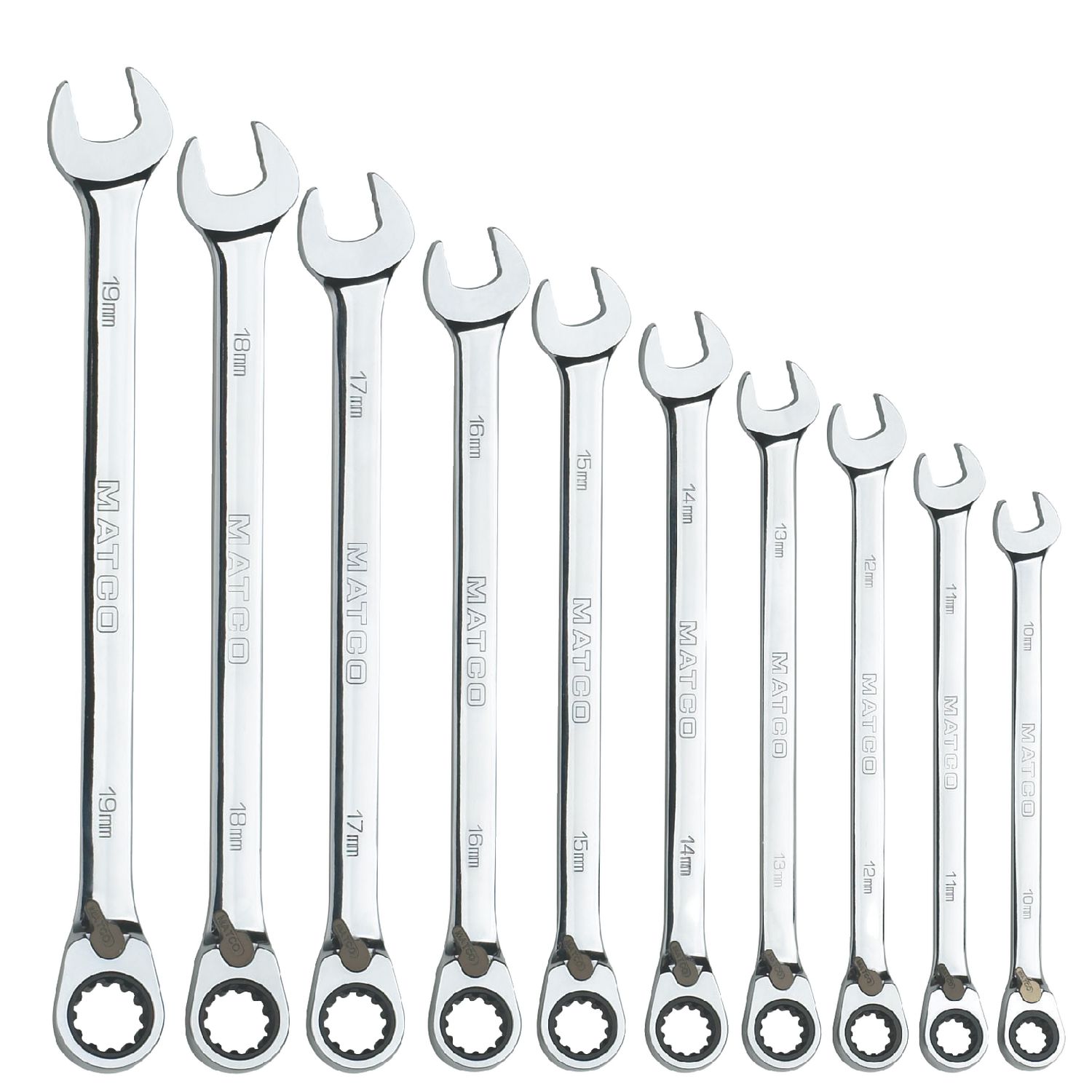 10 PIECE 90 TOOTH EXTRA LONG METRIC REVERSIBLE RATCHETING WRENCH SET S9GRRCXLM10 | eBaydiy Tools