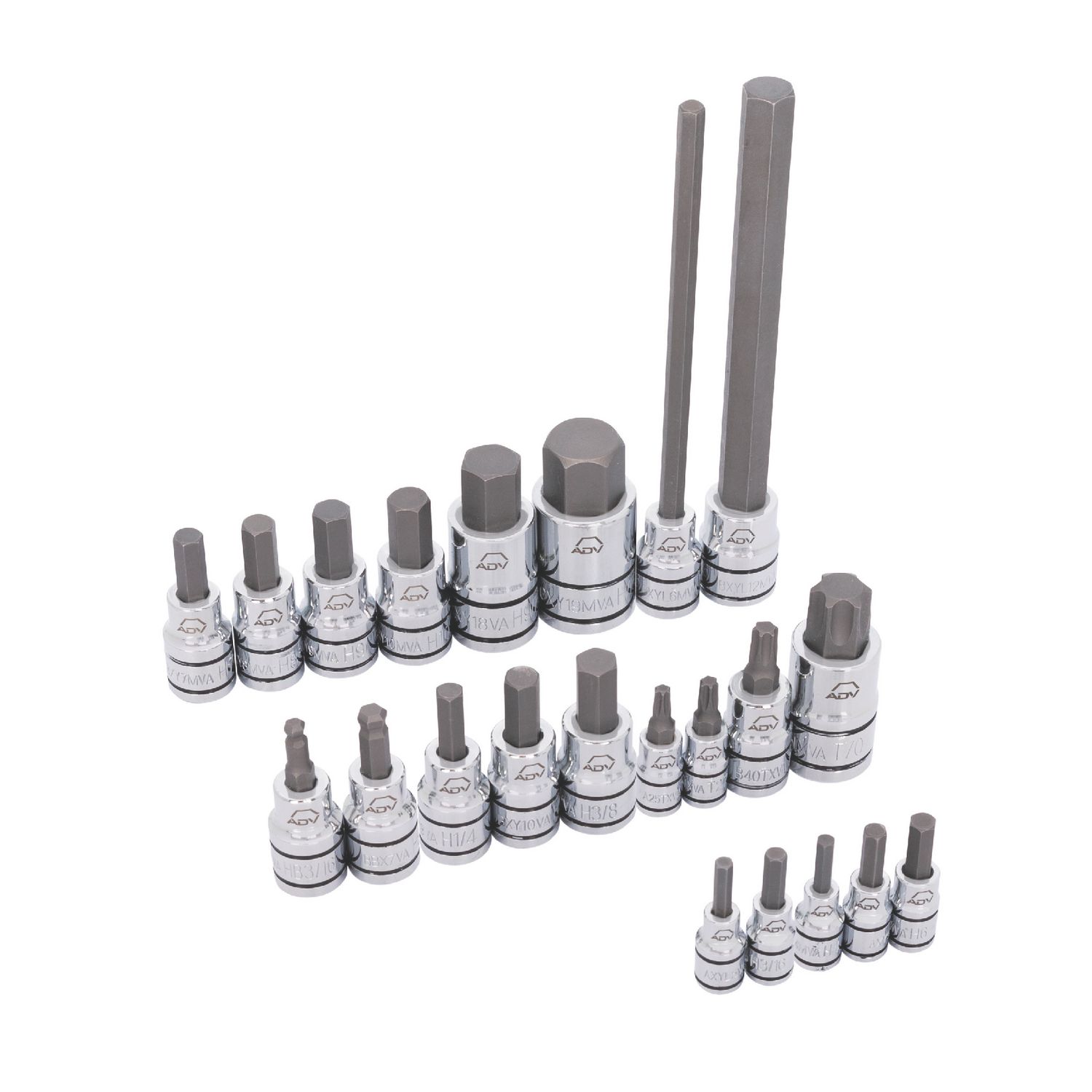 22 PIECE 1/4, 3/8, AND 1/2 DRIVE ADV MOTORCYCLE HEX BIT SOCKET SET SABC22VA | eBaydiy Tools