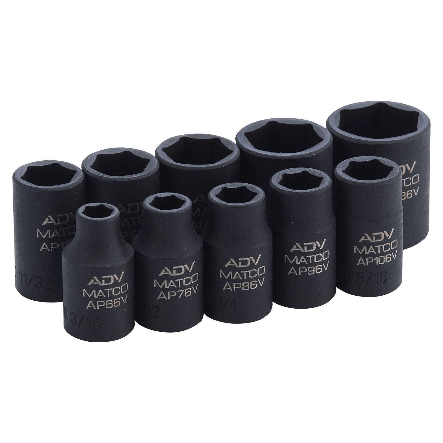 10 PIECE 1/4 DRIVE SAE SAE 6 POINT ADV IMPACT SOCKET SET SAP106V | eBaydiy Tools
