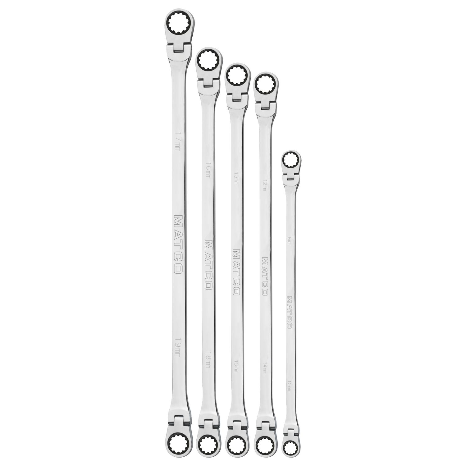 5 PIECE EXTRA LONG DOUBLE FLEX RATCHETING WRENCH SET SRFBXLM52TA | eBaydiy Tools