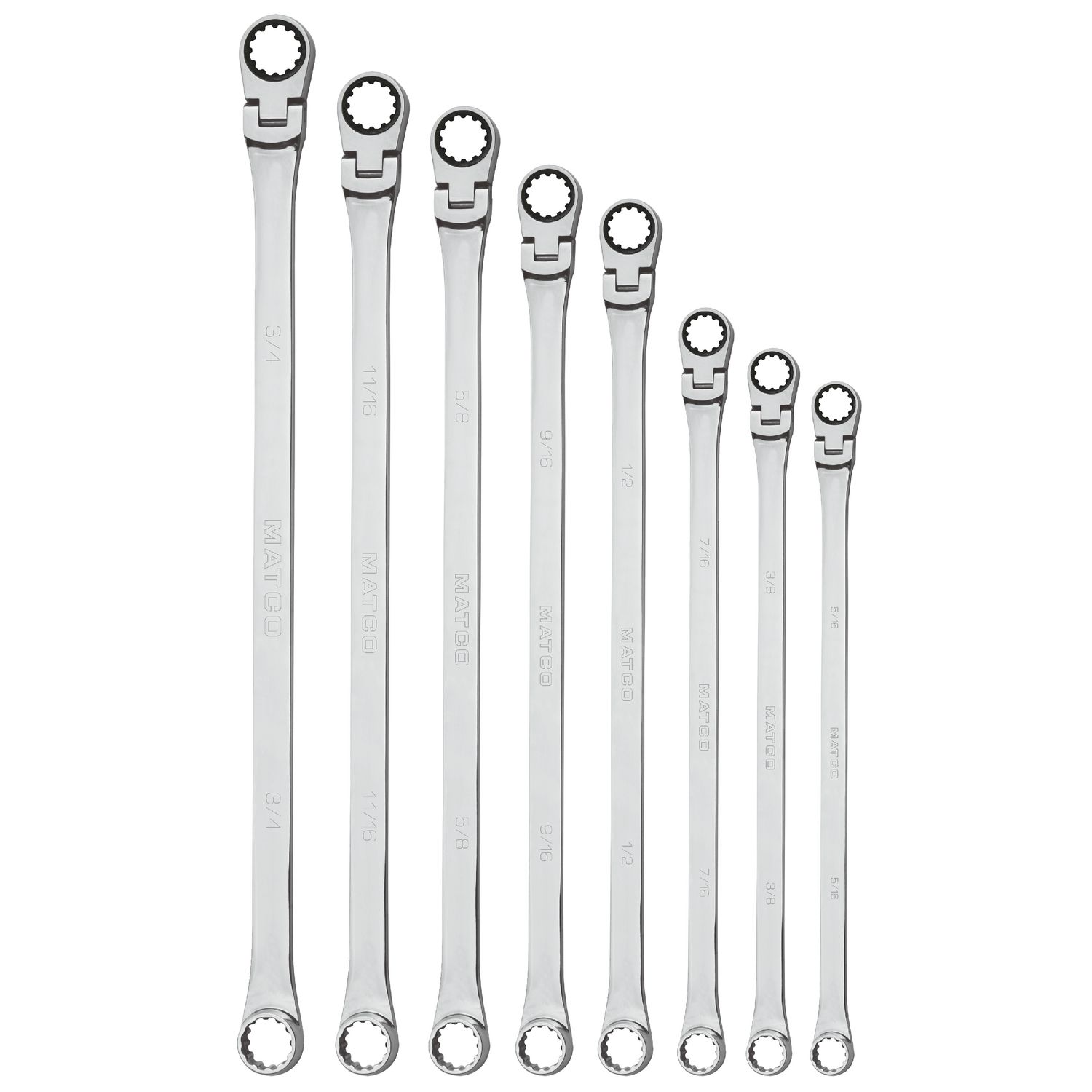 8 PIECE 0° FLEX HEAD RATCHETING XL WRENCH SET SRFBZXL82TA | eBaydiy Tools
