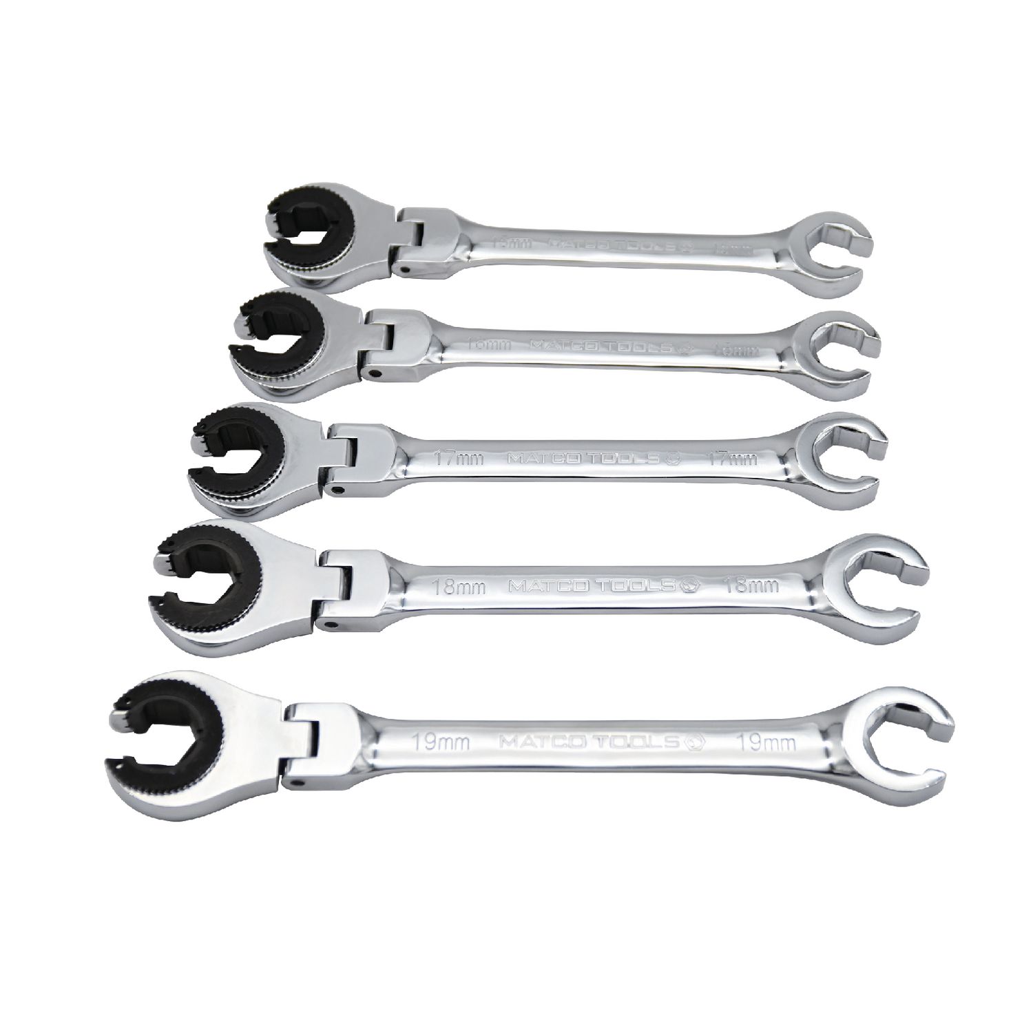 5 PIECE METRIC FLEX RATCHETING FLARENUT WRENCH SET 15MM - 19MM SRRLFM56TC | eBaydiy Tools